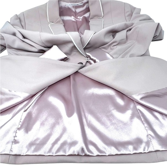 T Tahari Dusty Rose Blazer Size 8 One Button White Piping Trim Preppy Academia - Picture 10 of 15